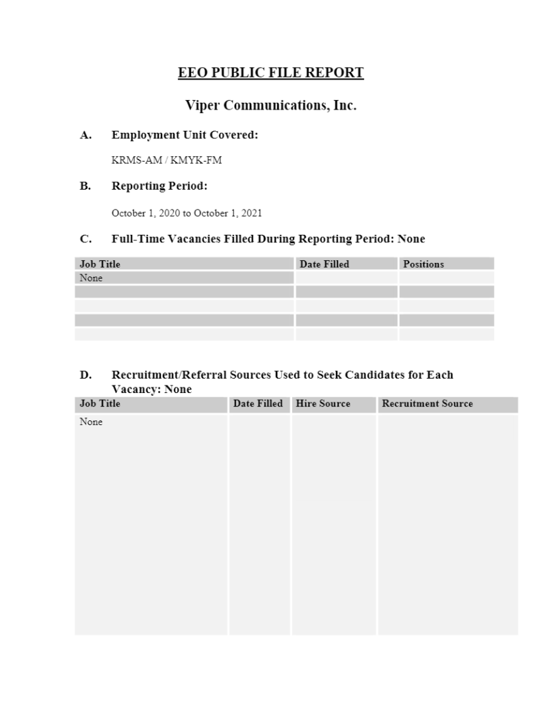 KRMS EEO Report 20202021 News/ Talk KRMS