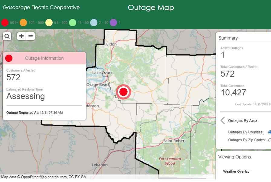 Hundreds Without Power in Miller County