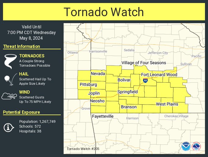 Tornado Watch In Effect Across Southern Half Of The Lake Area Until 7PM